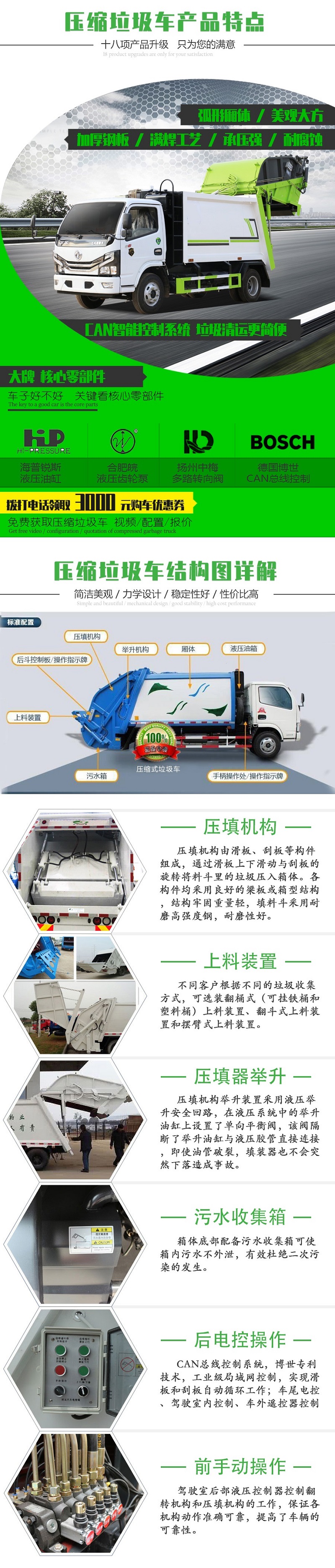 福田瑞沃國六12方無泄漏高位掛桶壓縮式垃圾車